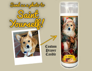 SANTA CLAUS Pet Prayer Candle - Funny Saint Candle - Pet Santa Candle - St Nick Candle - Corgi Prayer Candle - Fur Baby Candle