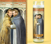 Load image into Gallery viewer, TWO FRIENDLY Saints - Customized Prayer Candle - Funny Prayer Candle - Gay Couple Wedding Gift - LGBT Gift - Gift for Brother - Trending Now
