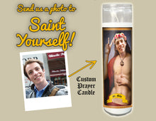Load image into Gallery viewer, SAINT OF PEACENIKS Personalized Prayer Candle - Funny Saint Candle - Customized Gifts - Gifts for Him - Peace Sign Hippie - Liberal Gift