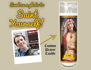SAINT OF PEACENIKS Personalized Prayer Candle - Funny Saint Candle - Customized Gifts - Gifts for Him - Peace Sign Hippie - Liberal Gift